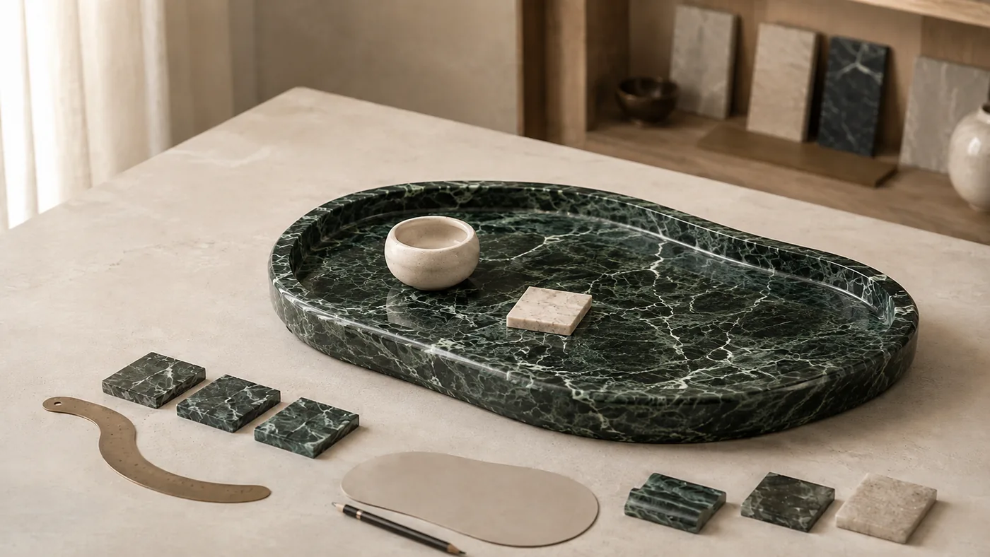An organic natural-stone tray shaped around its material and use