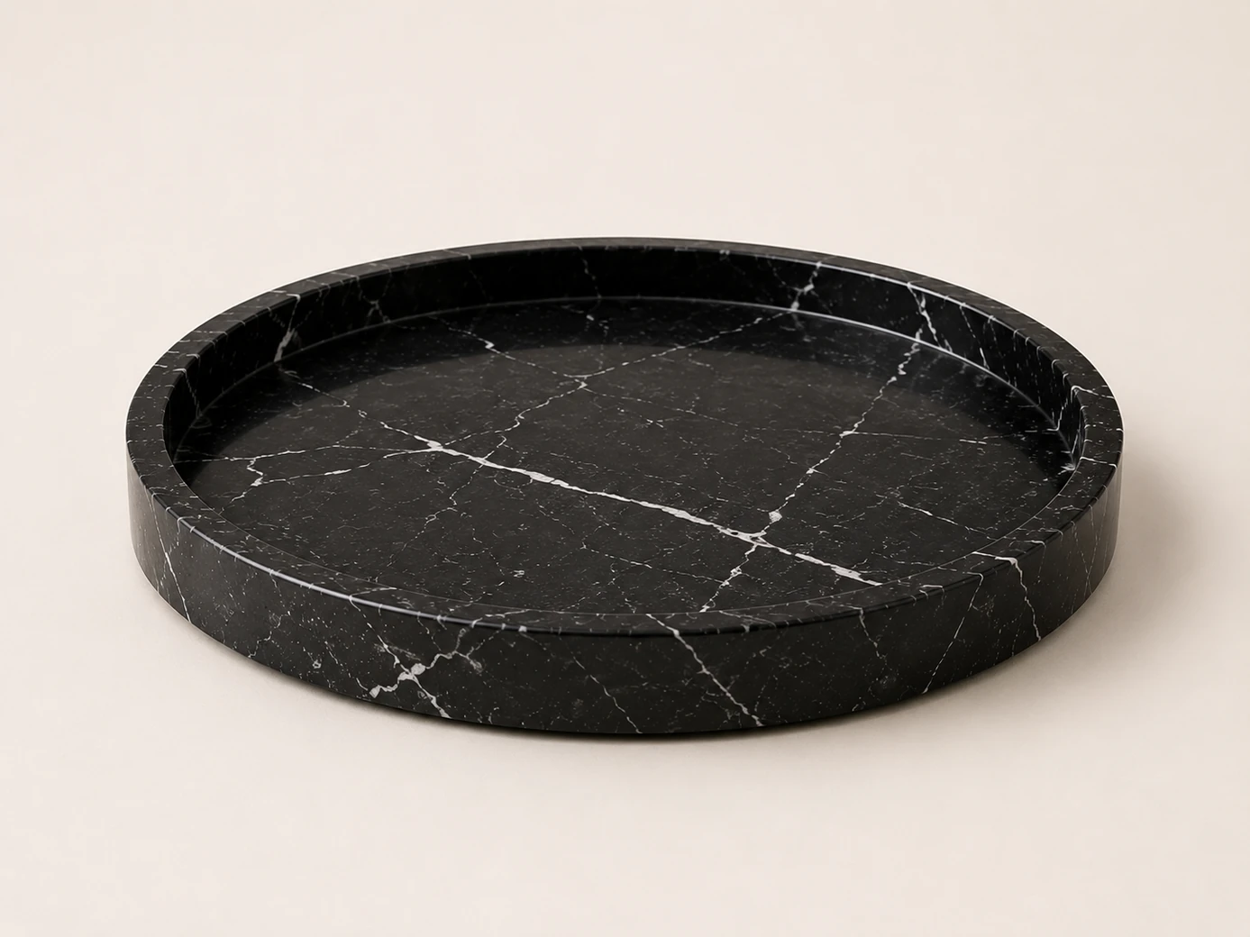 Empty round coffee table tray Nero Marquina marble tray