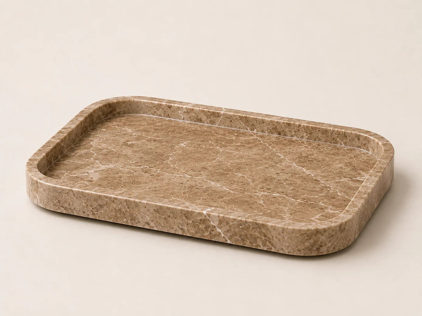 Empty rounded rectangle coffee table tray Emperador Light marble tray