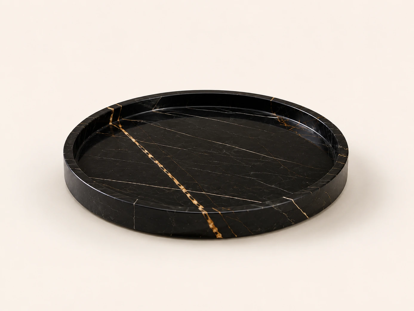 Demo Emperador Dark Round Tray with Feet in Emperador Dark